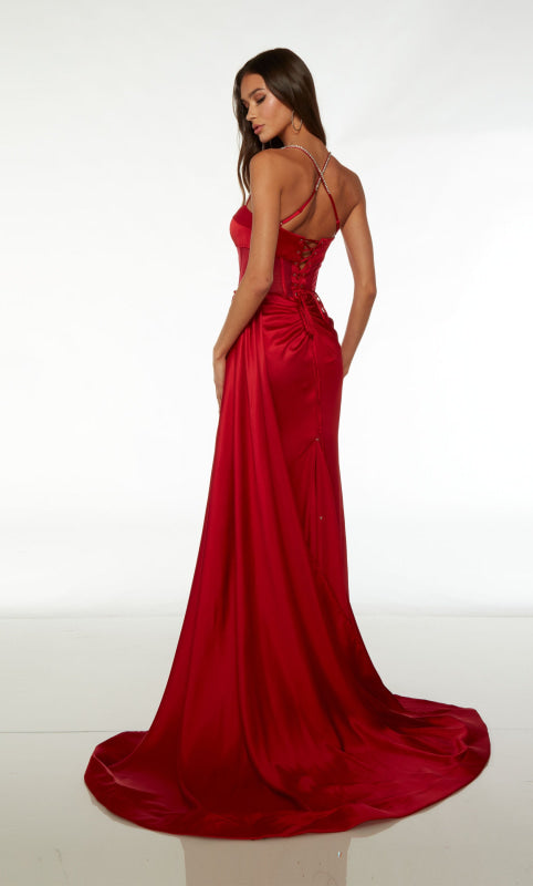 Glamorous Halter Neck Gown Open Back with High Side Slit