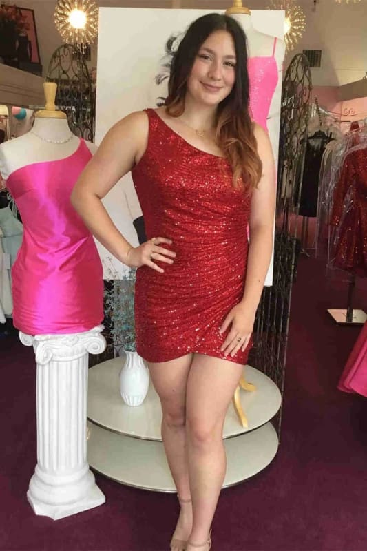 Glliter Sequins Short Homecoming Dresses One Shoulder Party Dress