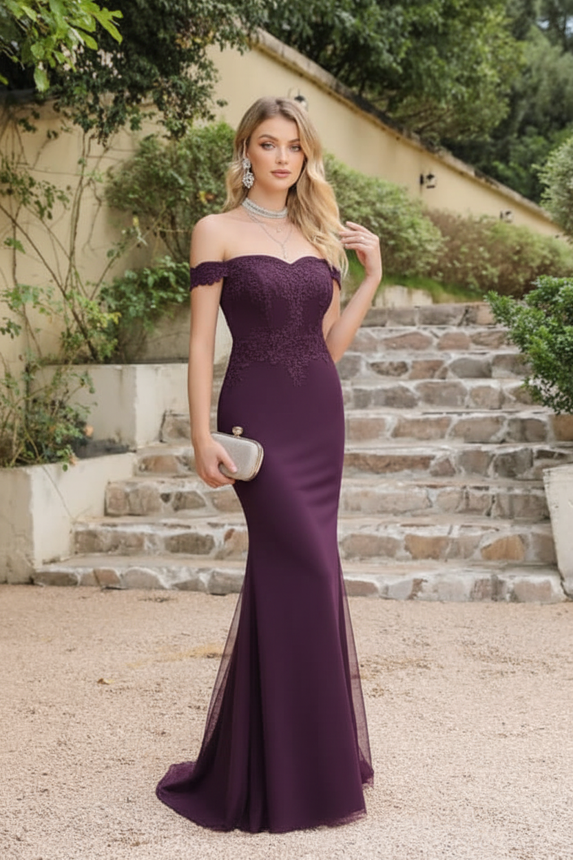 Charming Off-the-Shoulder Tulle Lace Appliques Mermaid Evening Gowns