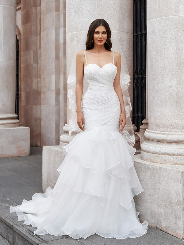 Aimishang Trumpet/Mermaid Layers Spaghetti Straps Organza Sleeveless Sweep/Brush Train Wedding Dresses
