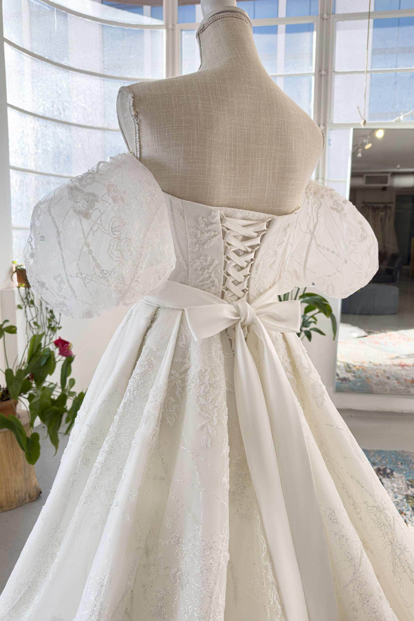 A-Line Chapel Train Lace Tulle Wedding Dress CW2986