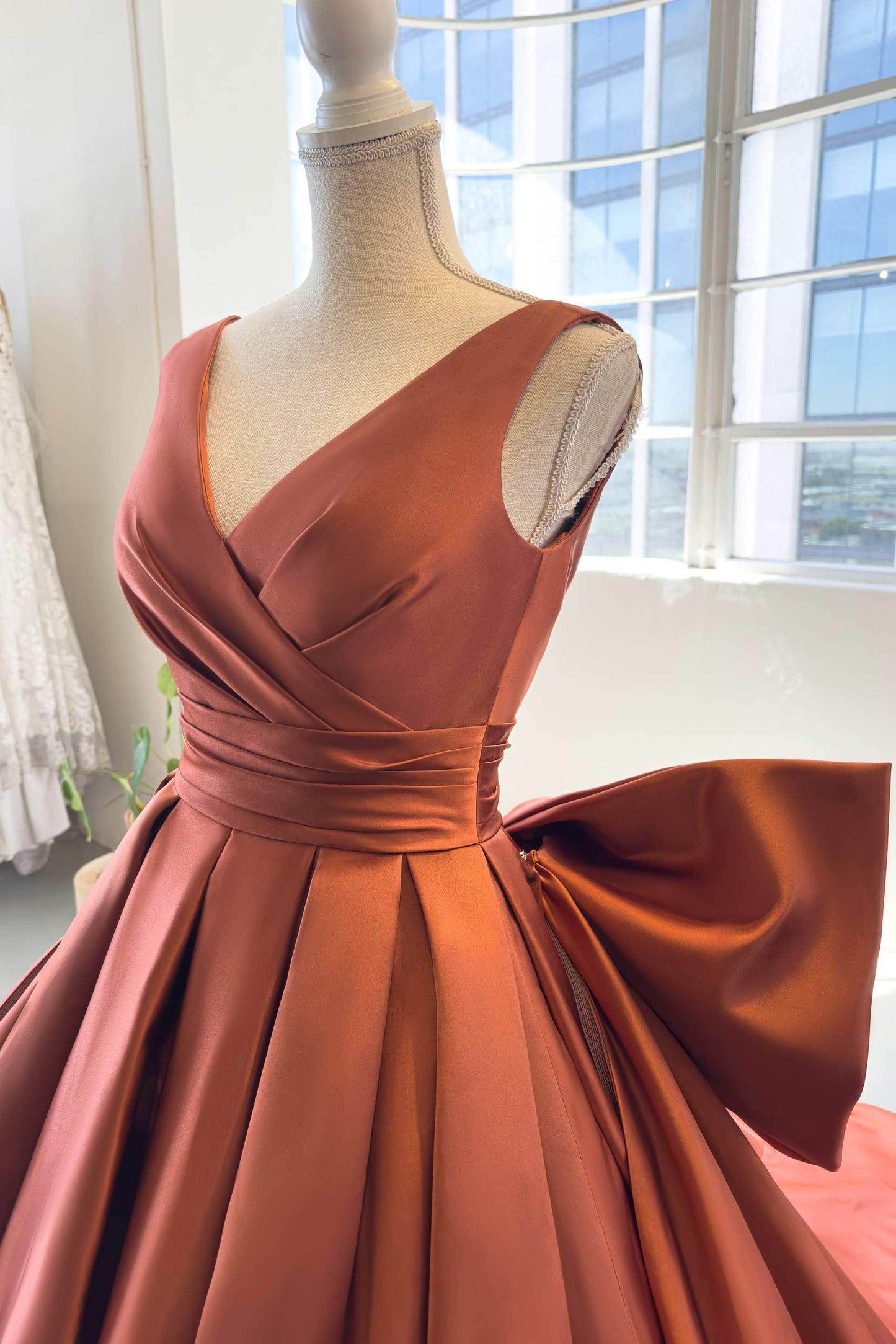 A-Line Chapel Train Satin Wedding Dress CW2991
