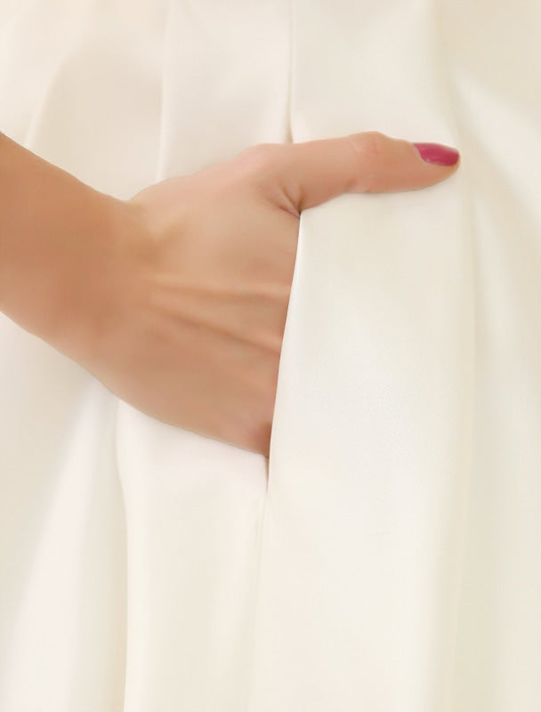 Ivory Ball Gown Jewel Neck Bow Floor-Length Satin Bridal Wedding Gown