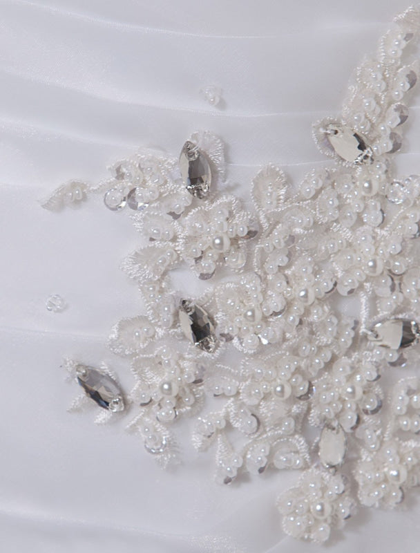 Ivory One-Shoulder Ruched Organza Mermaid Wedding Dress