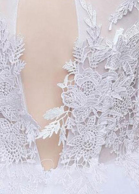 Ivory Wedding Dresses A-Line Lace Appliques Keyhole Floor Length Bridal Dresses