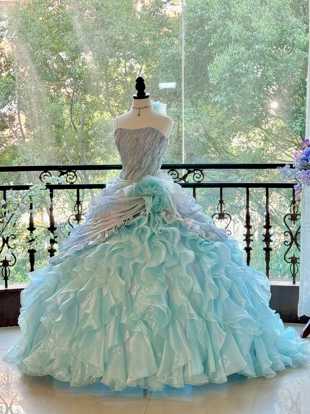 Girlhomeshops-Blue Gorgeous Elegant Shiny Long Tulle Quinceanera Dresses Prom Dress Graduation Dress gh5002
