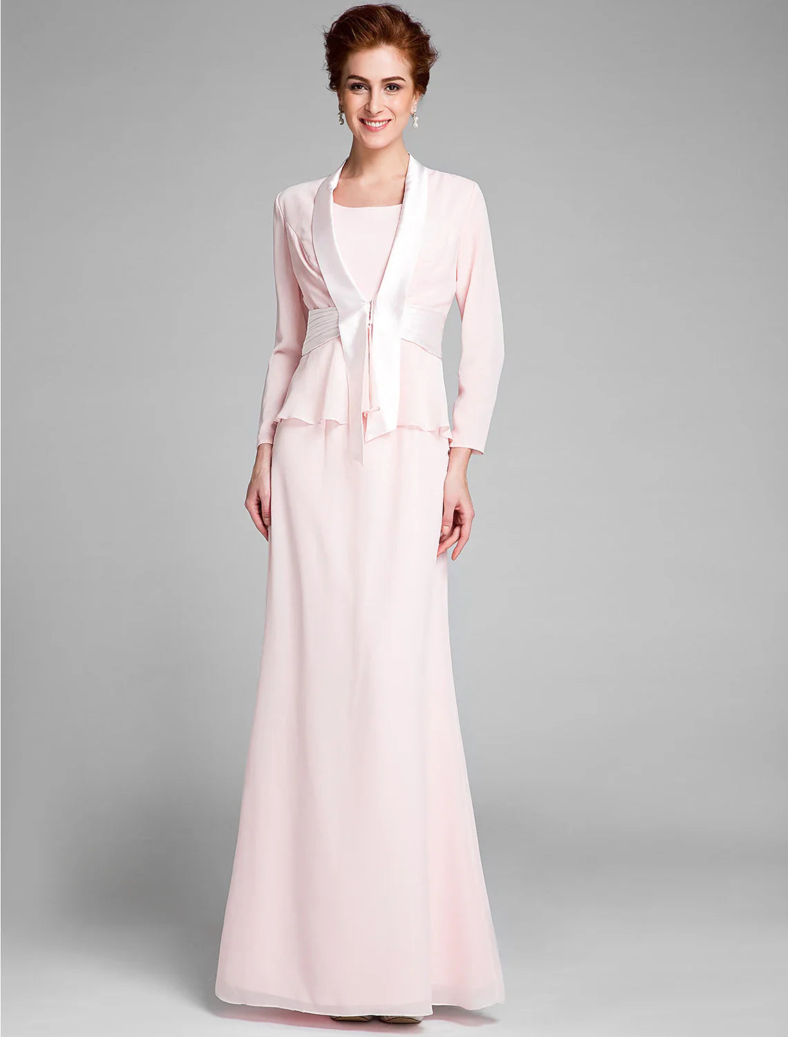 Aimishang Mermaid / Trumpet Mother of the Bride Dress Convertible Dress Scoop Neck Floor Length Chiffon Long Sleeve Wrap Included with Sash / Ribbon