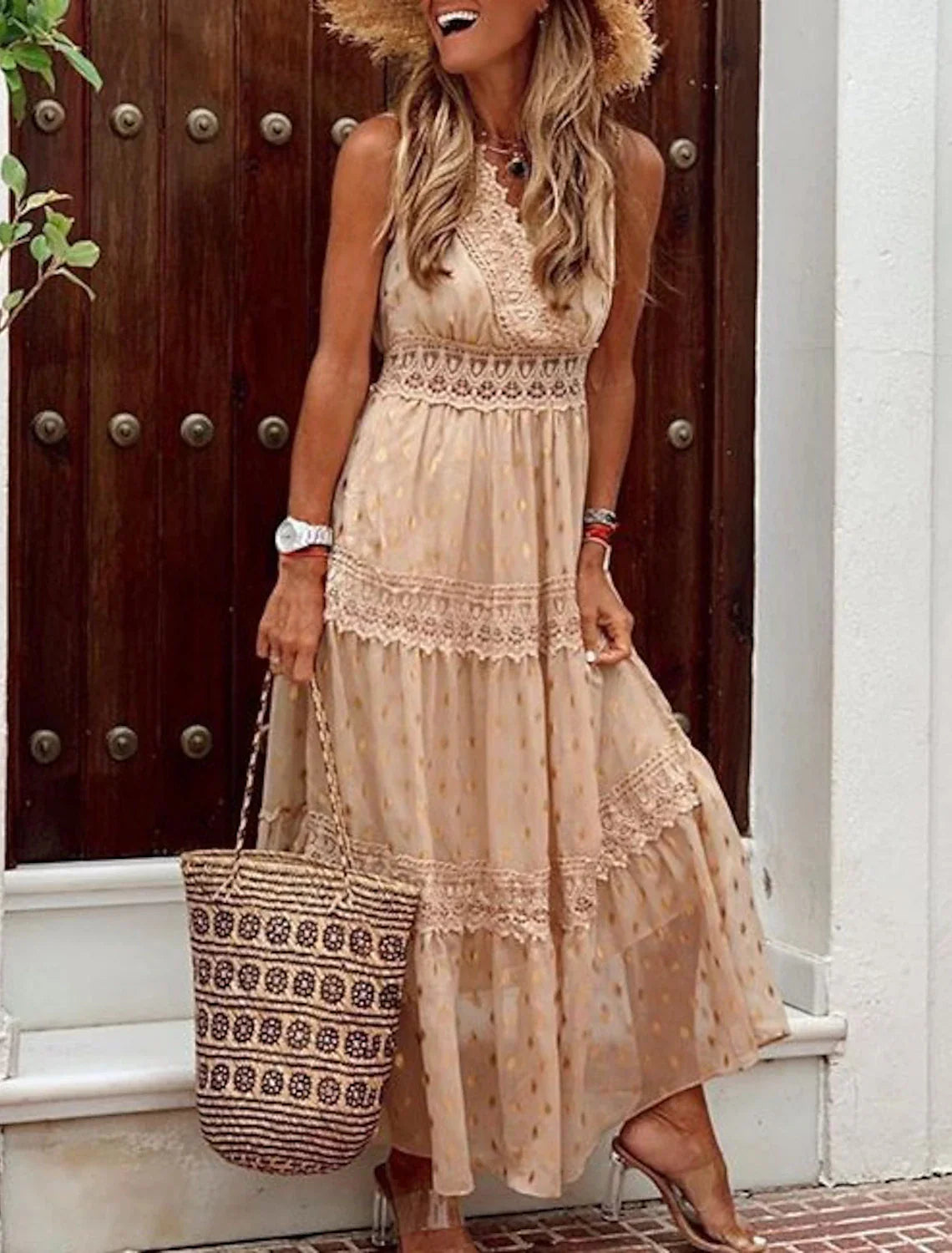 Aimishang Beach Little White Dresses Boho Wedding Dresses A-Line V Neck Sleeveless Ankle Length Chiffon Bridal Gowns With Appliques