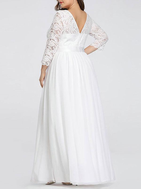 Plus Size A-Line Wedding Dresses 3/4 Length Sleeves Lace Jewel Neck Bridesmaid Dress
