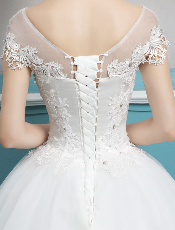 Princess Wedding Dresses Ball Gowns Lace Beaded Ivory Floor Length Bridal Dress