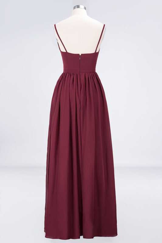 Sexy Deep V-Neck Burgundy Chiffon Bridesmaid Dress with Slit