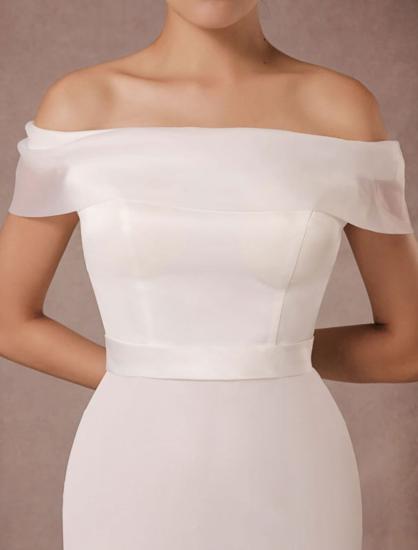 Short Wedding Dress Mermaid Off-The-Shoulder Satin Vintage Ruffles Mini Bridal Summer Wedding Dresses