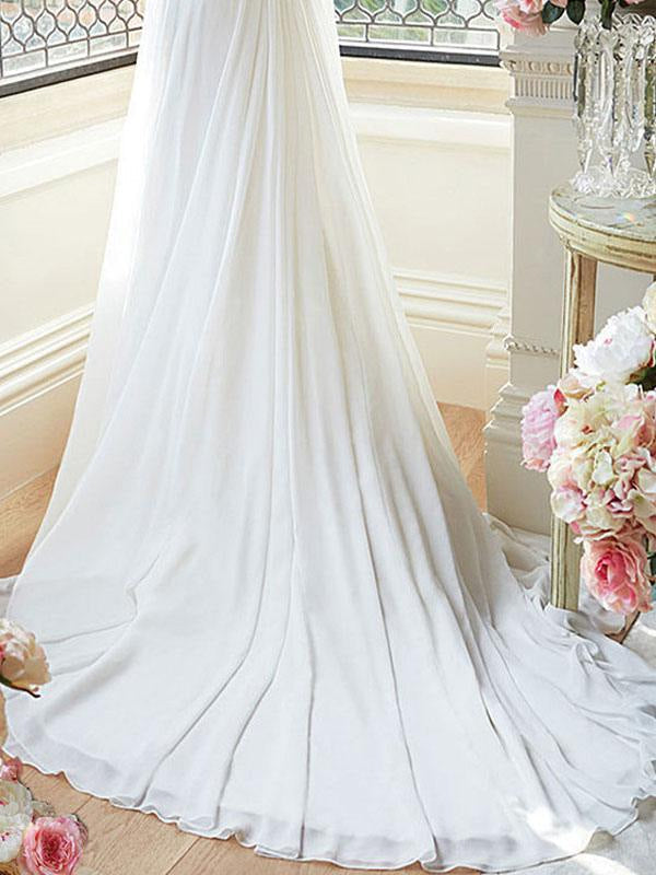 Simple Wedding Dress A Line V Neck Sleeveless Floor Length Lace Bridal Gowns