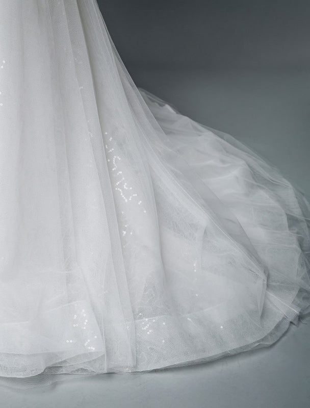Simple Wedding Dress Lace V Neck Sleeveless Lace Mermaid Bridal Dresses With Train