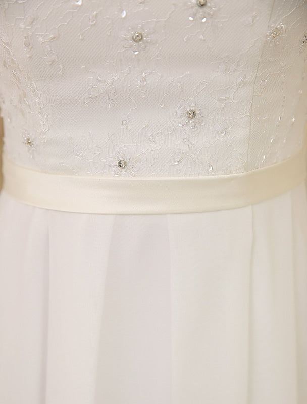 Simple Wedding Dresses Ivory Lace Chiffon Beach Wedding Dress With Beaded
