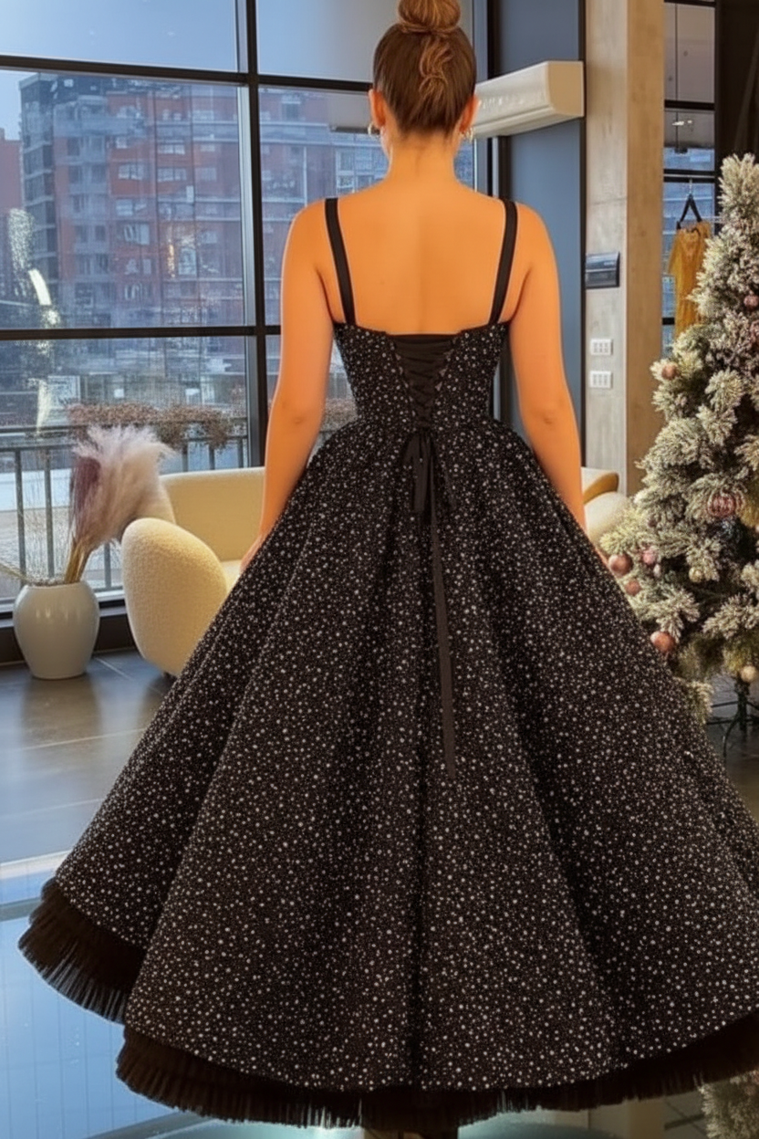 Spaghetti-Strap Lace Sweetheart Ball Gown Prom Dress With Beads Ankle Length Cocktail Dress