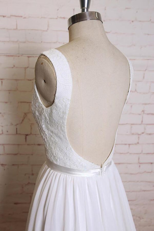 Square Neck Lace Chiffon A-line Wedding Dress