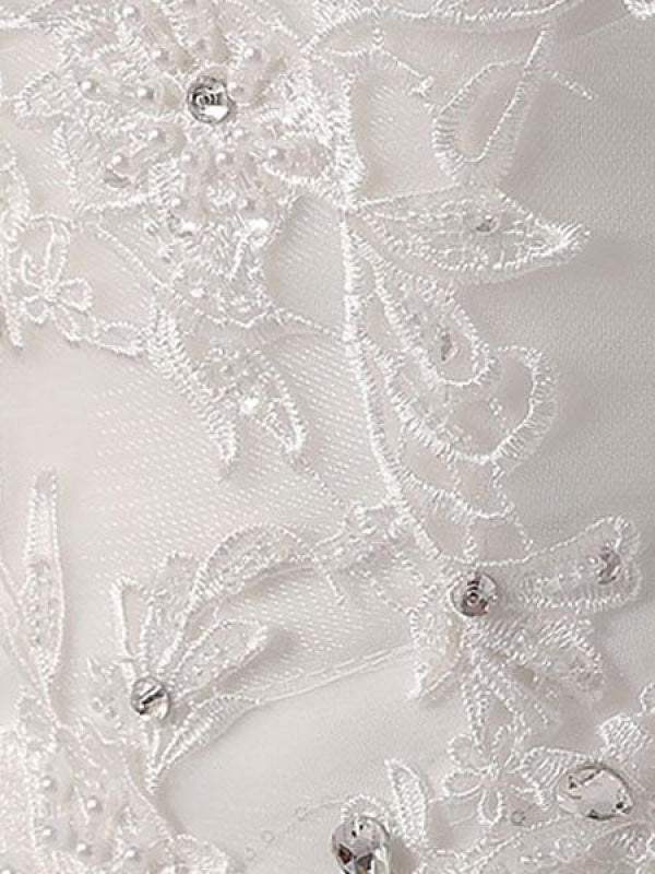Strapless Lace Applique Beaded Ivory Princess Ball Gown