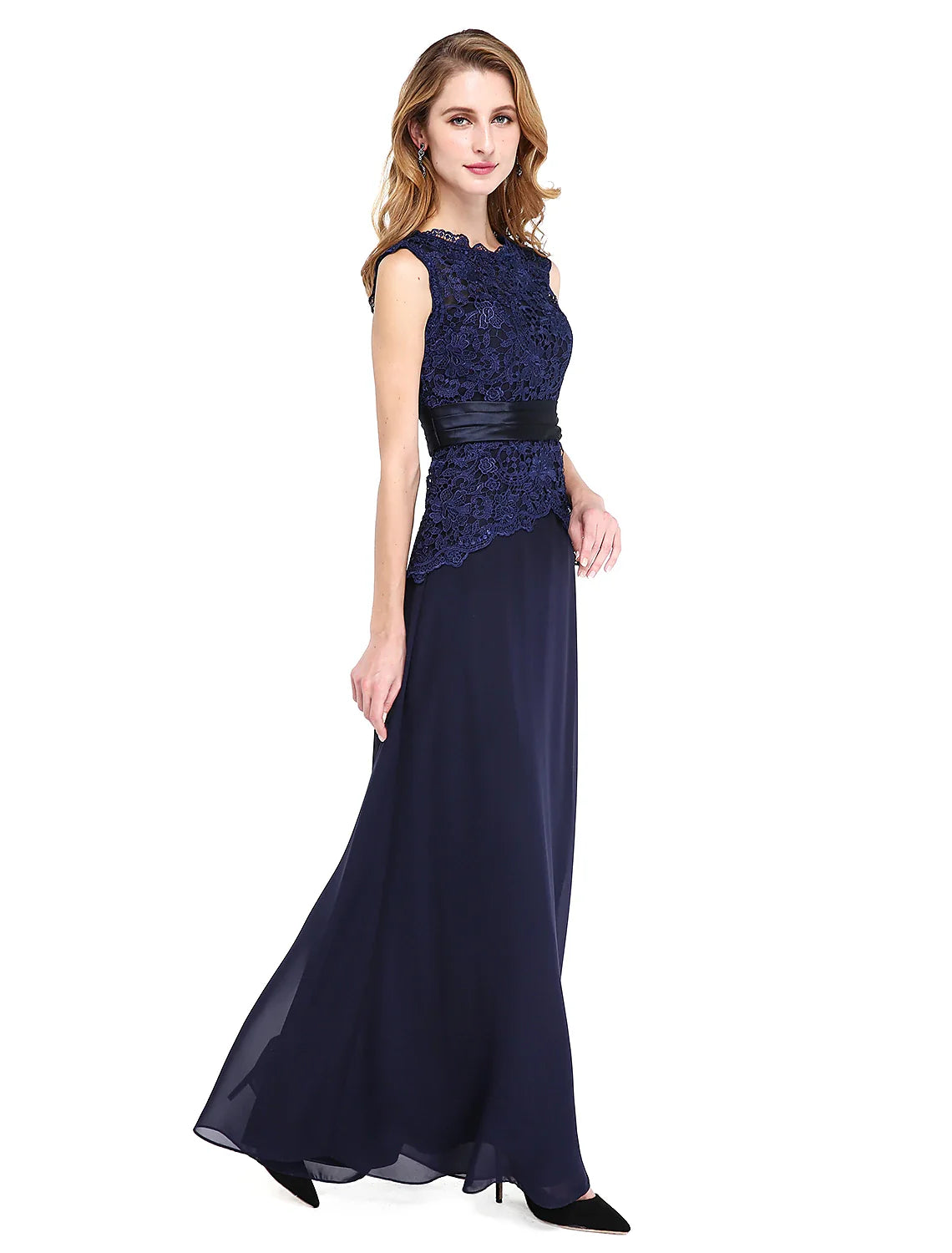 Aimishang Sheath / Column Mother of the Bride Dress Open Back Jewel Neck Floor Length Chiffon Lace Sleeveless No with Sash / Ribbon Buttons
