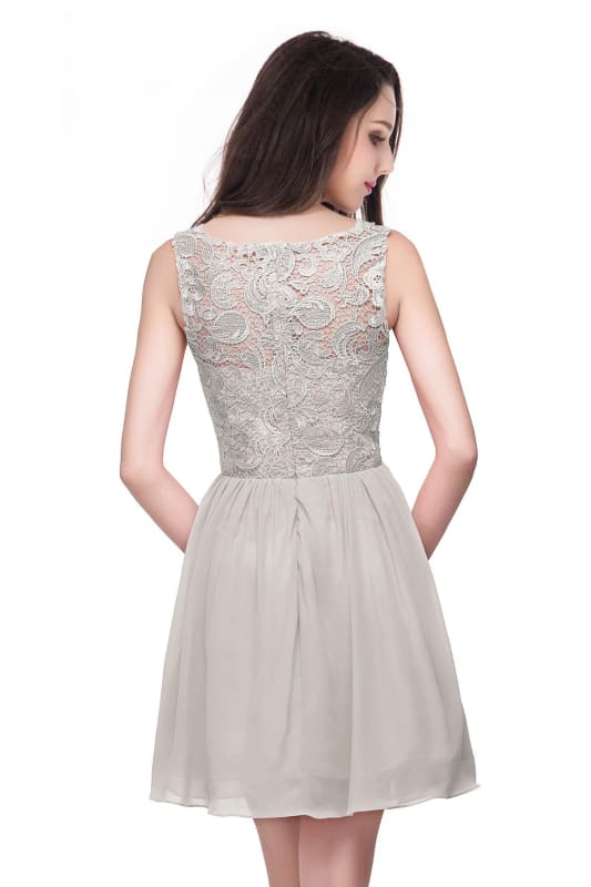 Stylish Scoop Neck Chiffon Short Homecoming Dress Sleeveless Floral Lace Mini Party Dress