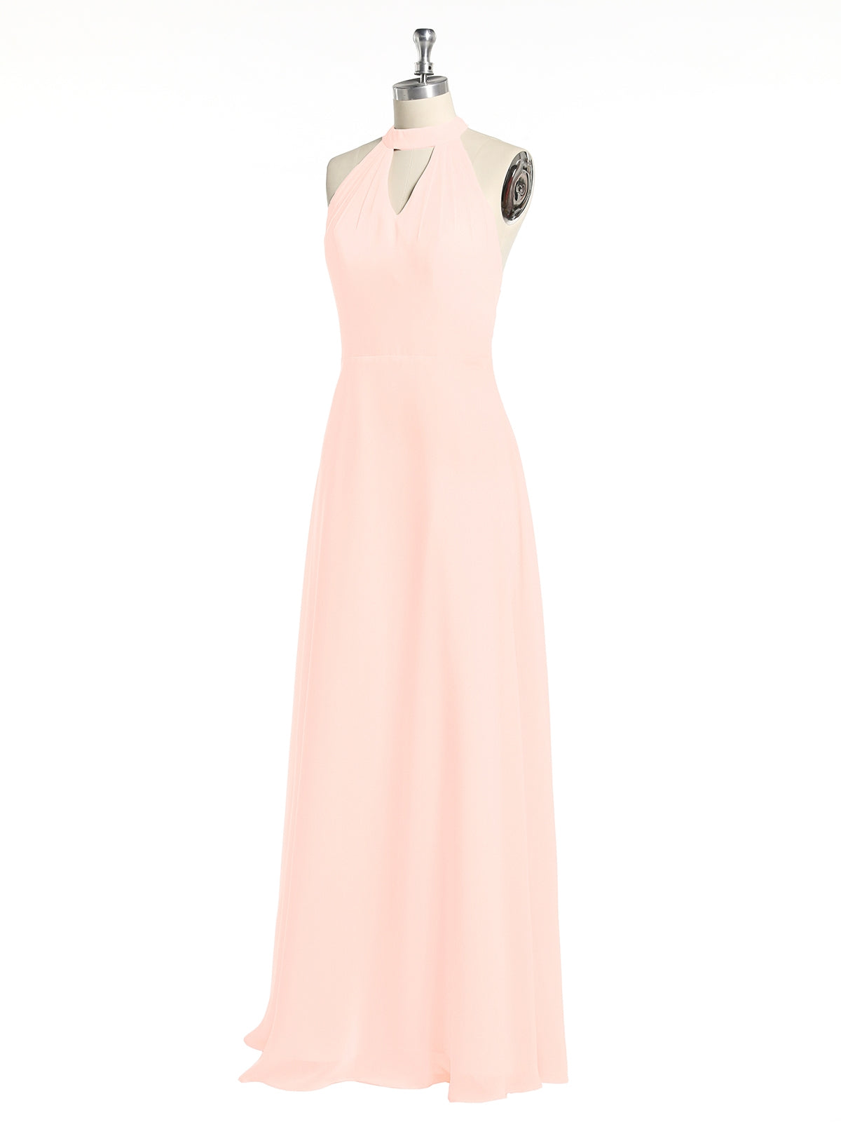 Halter Chiffon Long Bridesmaid Gowns with Low Back-Pearl Pink