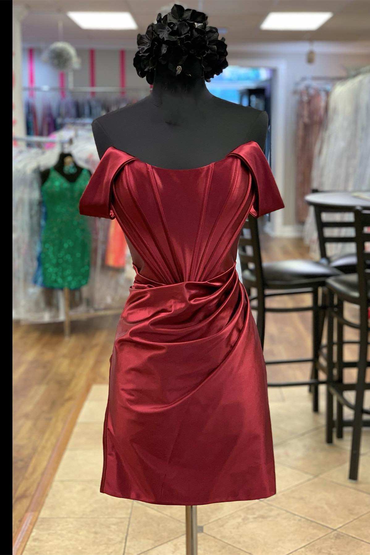 Neon Pink Ruched Mini Party Dress with Detachable Straps