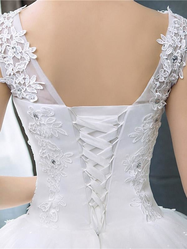 V-Neck Lace Tank Sleeveless Floral Print Ball Gown Wedding Dress