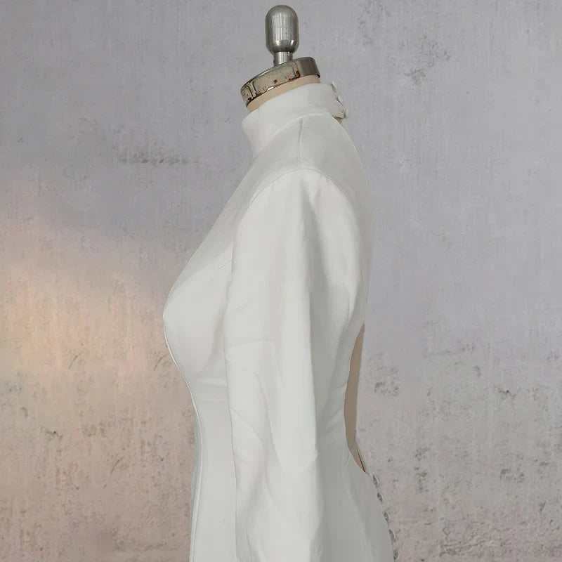 White Open Back High Neck Wedding Dress