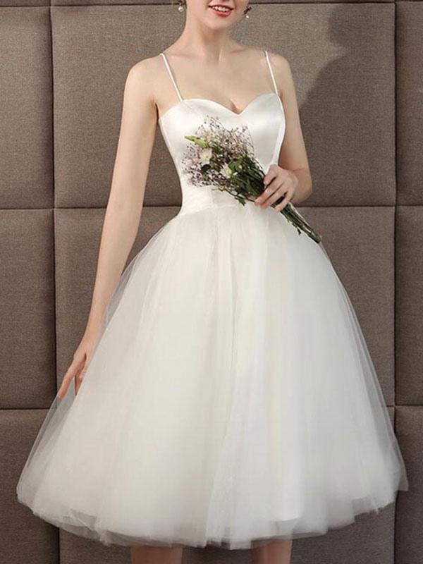 Wedding Dresses Sweetheart Sleeveless A Line Tea Length Short Bridal Dress