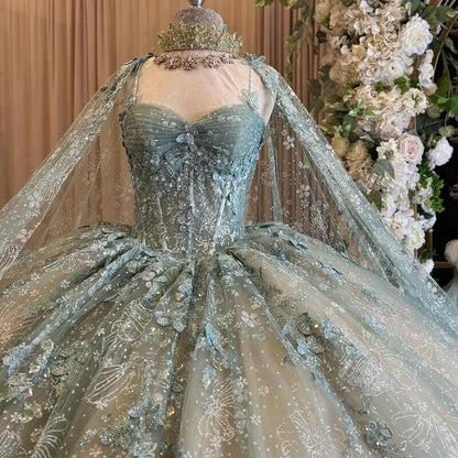 Elegant Lace Sweetheart Sweet 16 Quinceanera A-Line Tulle Floor-length Prom Dress Birthday Dress Evening Dress Ball Gown HZ1024