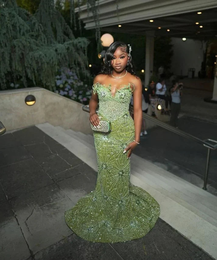 Gorgeous Green Beaded Prom Dress Long Sweetheart Evening Dress Mermaid Formal Dress HZ1024