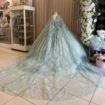 Elegant Lace Sweetheart Sweet 16 Quinceanera A-Line Tulle Floor-length Prom Dress Birthday Dress Evening Dress Ball Gown HZ1024