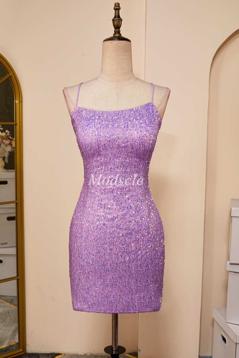 Lilac Sequin Lace-Up Fitted Short Homecoming Dress