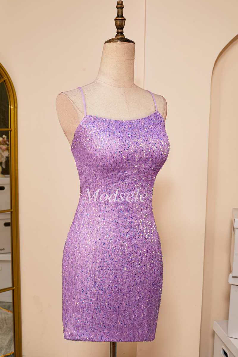 Lilac Sequin Lace-Up Fitted Short Homecoming Dress
