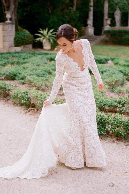 Princess Long Sleeves Mermaid Ivory Lace Wedding Dress