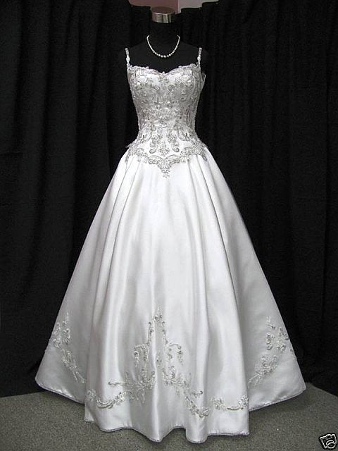 White, Luxurious, And Exquisite Long Satin Wedding Dress For Brides gh6874