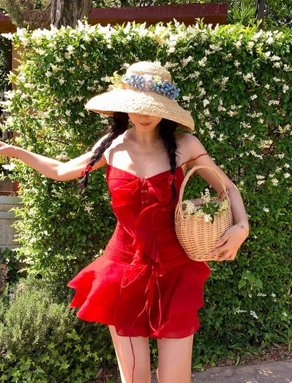 Cute Red Sweetheart Spaghetti Strap Short A-Line Chiffon Party Dress Cocktail Dress Homecoming Dress HZ1024