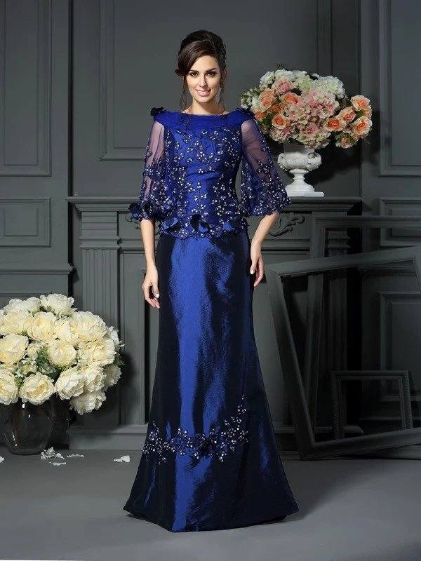 A-Line/Princess Scoop Beading 1/2 Sleeves Long Taffeta Mother of the Bride Dresses - RongMoon