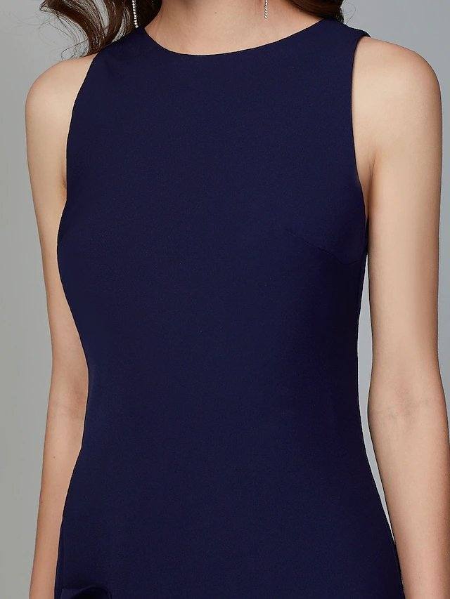 A-Line Jewel Neck Asymmetrical Chiffon Bridesmaid Dress with Ruffles / Split Front - RongMoon