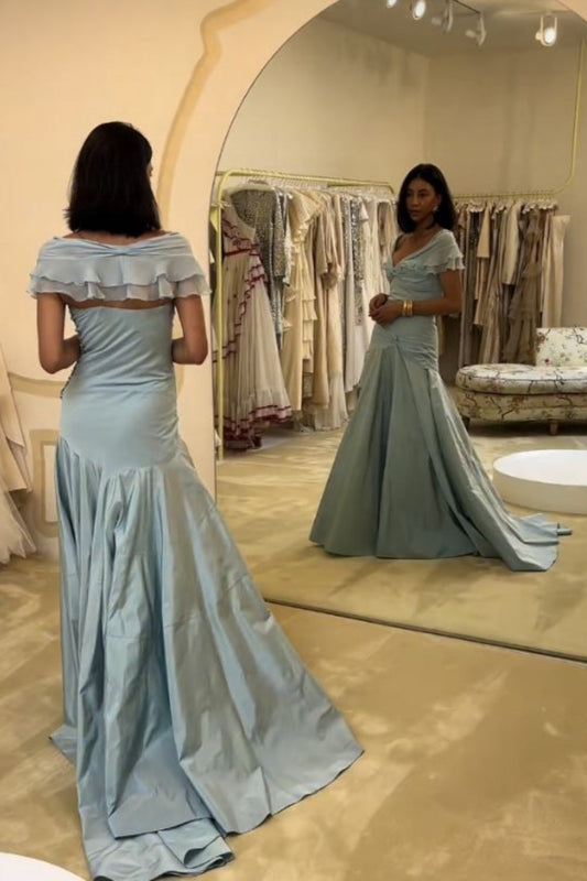 Elegant long blue satin dress gh6866
