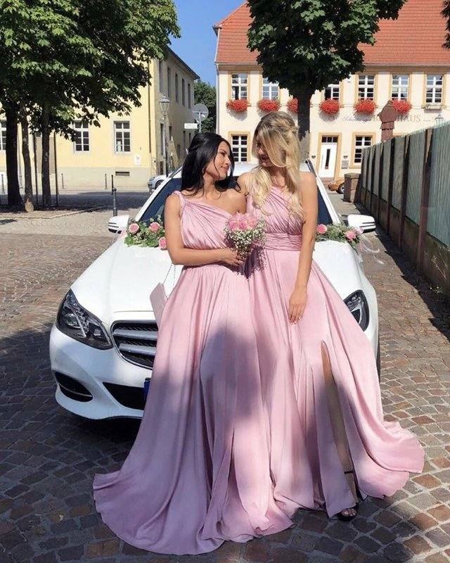 Chiffon Bridesmaid Dresses One Shoulder Leg Slit - RongMoon