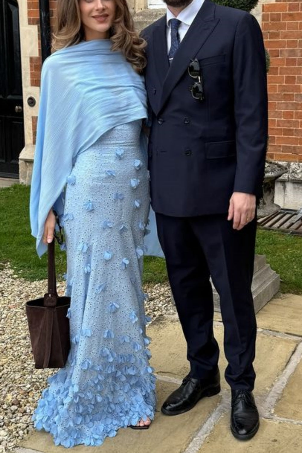 French Romantic Style 3D Flower Cutout Embroidery Floor-Length Shawl Waist-Cinched Gown - Elegant Dress for Garden Party & Wedding Guest Events gh6507