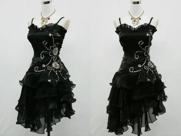 girlhomeshops--Blue/Black Delicate Floral Beaded Short Ruffled Tulle Homecoming Dress gh5635