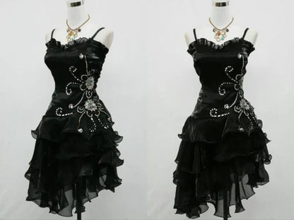 girlhomeshops--Blue/Black Delicate Floral Beaded Short Ruffled Tulle Homecoming Dress gh5635