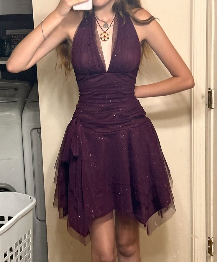 Sparkly Halter Purple Tulle Sequin Cocktail Dress Graduation Dress cc3042