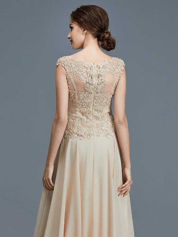 A-Line/Princess Scoop Sleeveless Ruffles Chiffon Floor-Length Mother of the Bride Dresses - RongMoon