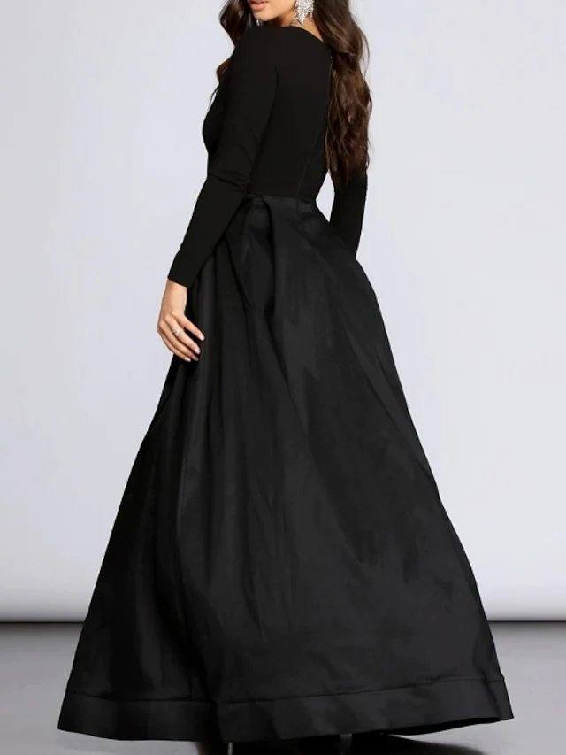 Ball Gown Elegant Prom Formal Evening Dress V Neck Long Sleeve Floor Length Spandex with Pleats Split - RongMoon