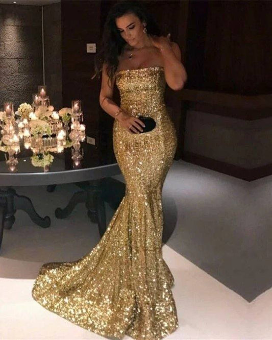Strapless Sequin Mermaid Prom Evening Dresses - RongMoon