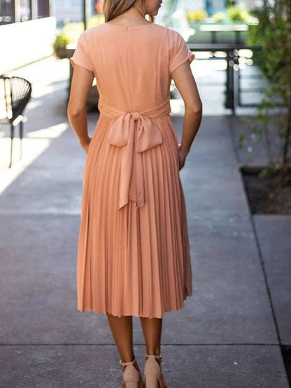 A-Line Mother of the Bride Dress Elegant V Neck Ankle Length Chiffon Short Sleeve with Sash / Ribbon Tier Ruching - RongMoon