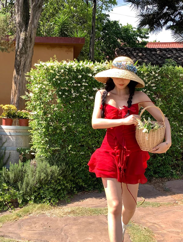 Cute Red Sweetheart Spaghetti Strap Short A-Line Chiffon Party Dress Cocktail Dress Homecoming Dress HZ1024